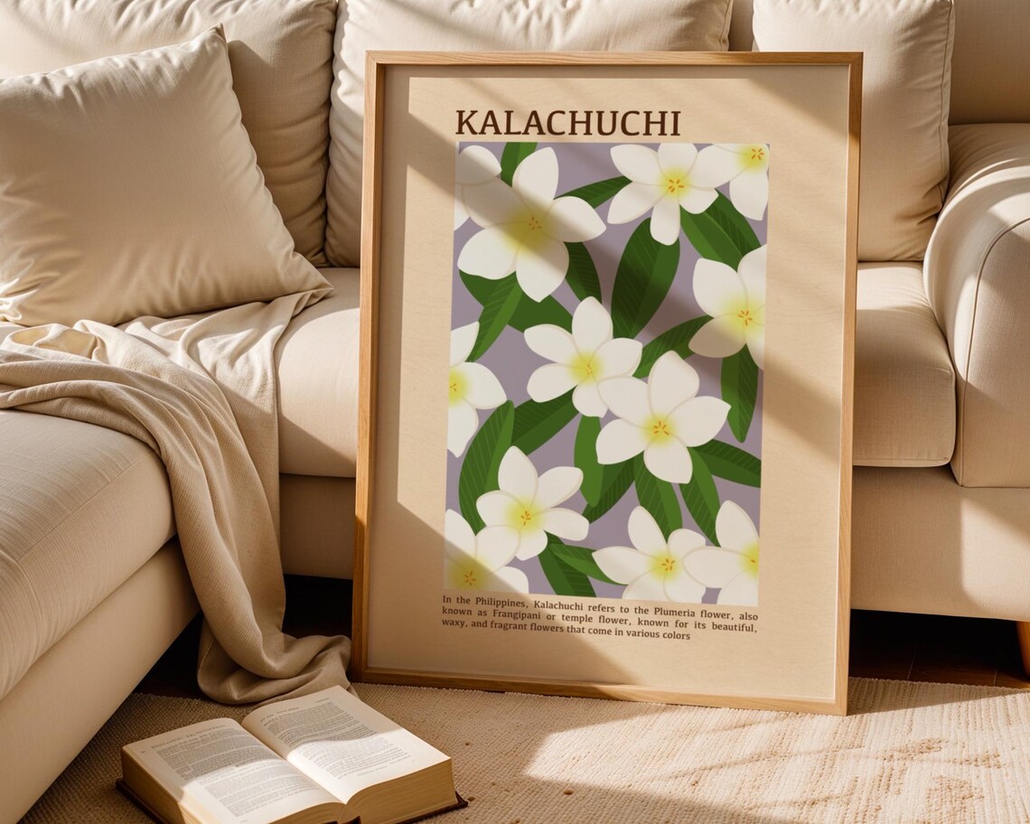 Kalachuchi Plumeria Frangipani White Flower Botanical Art Poster