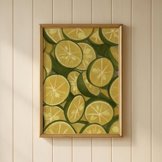 Sliced Lime Citrus Pattern Fresh Green Kitchen Illustration Poster