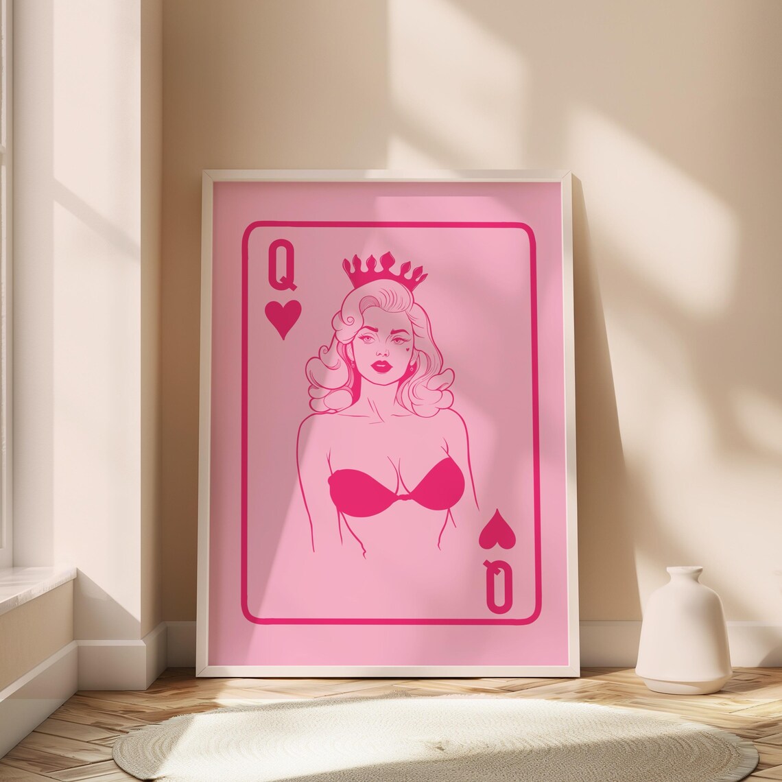 Pink Queen Of Hearts Playing Card Pinup Girl Retro Dorm Poster
