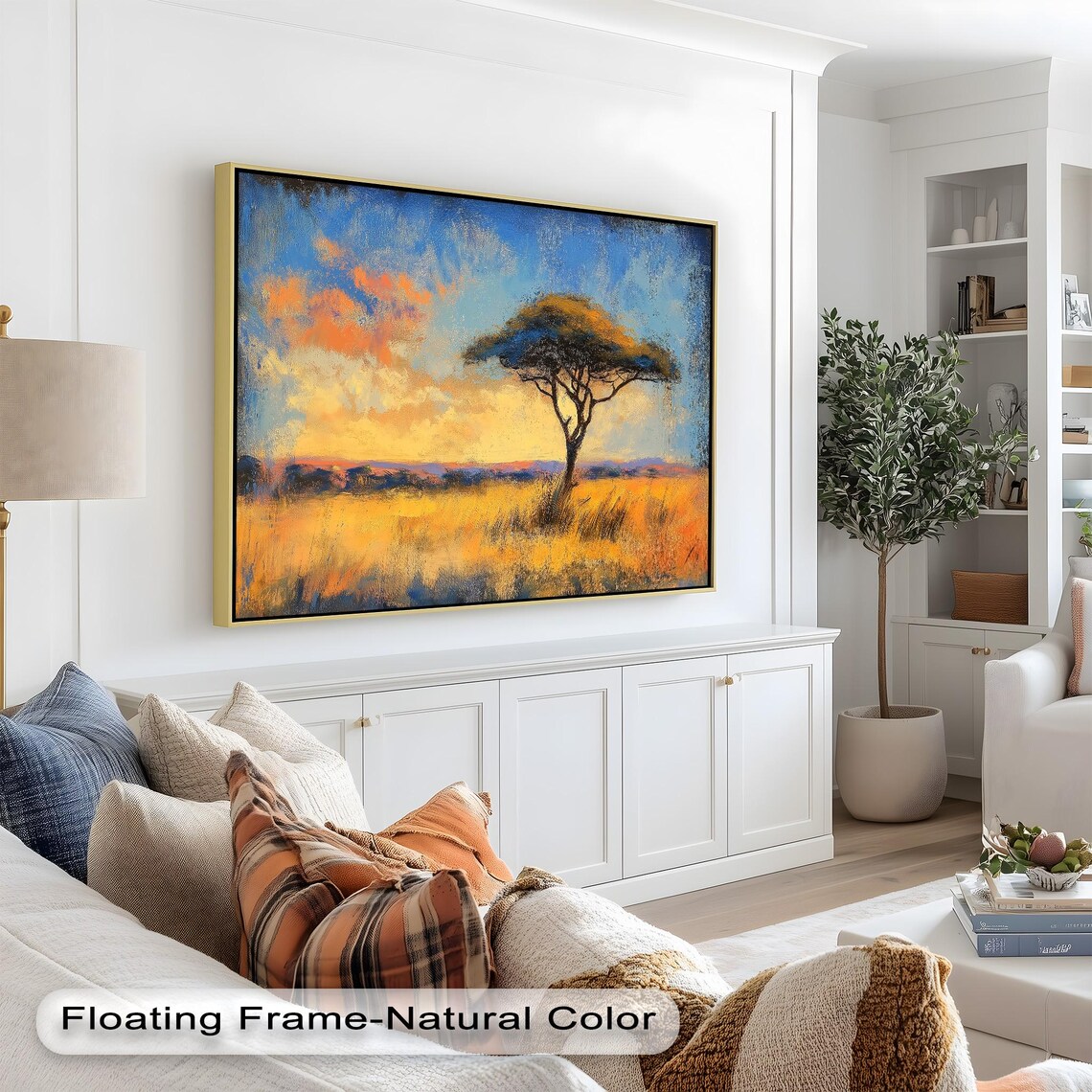 African Tree Art Print, Vibrant Sunset Landscape - Image 2