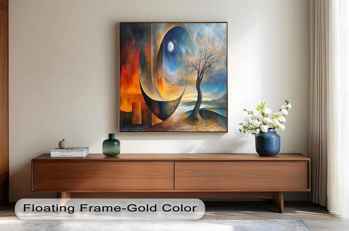 Surreal Moon And Tree Abstract Nature Painting - Image 3