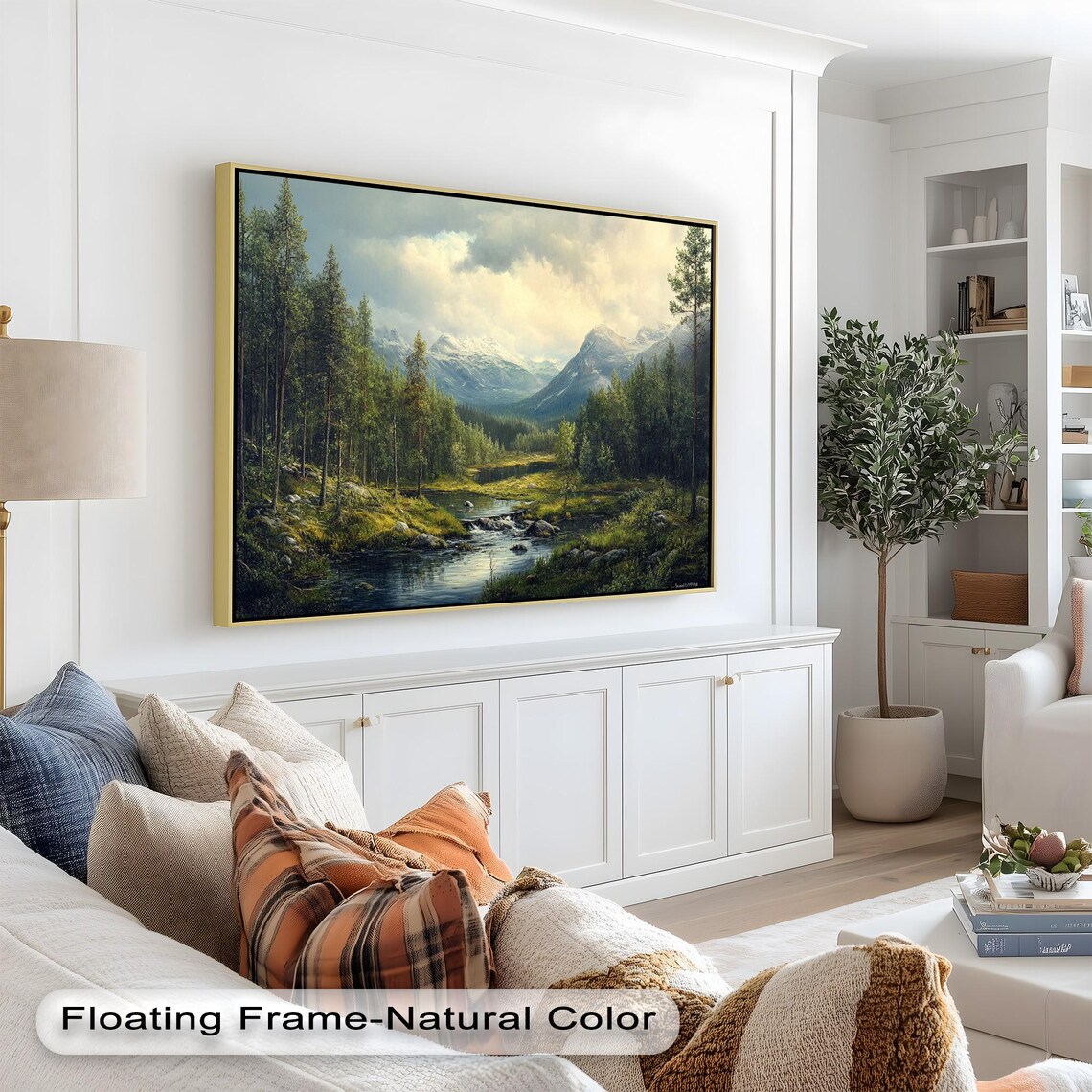 Mountain Forest, Serene River Landscape Art Print - Image 2