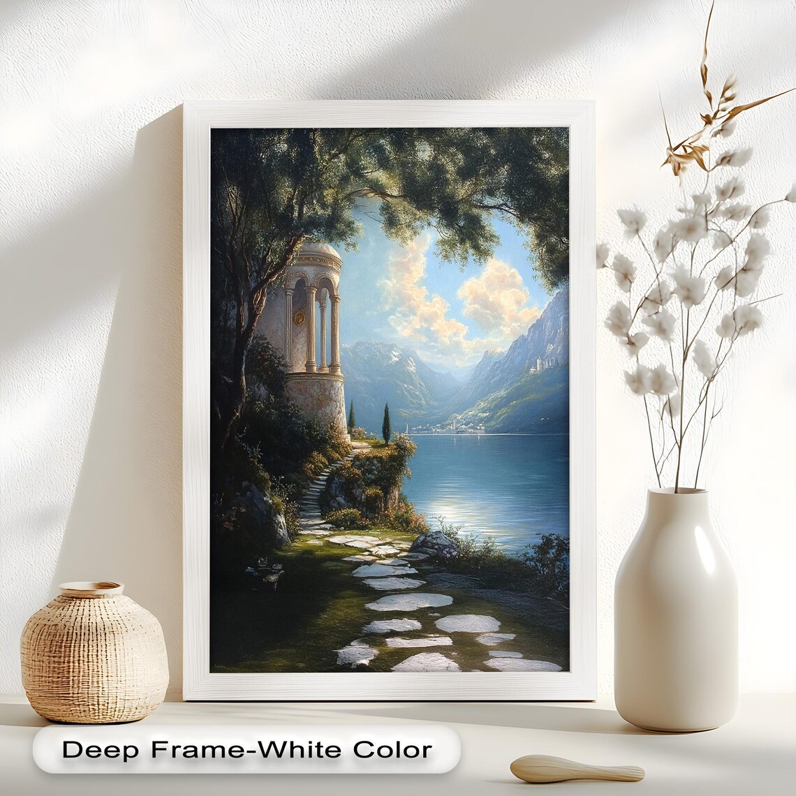 Temple By The Lake, Serene Nature Landscape Print - Image 2