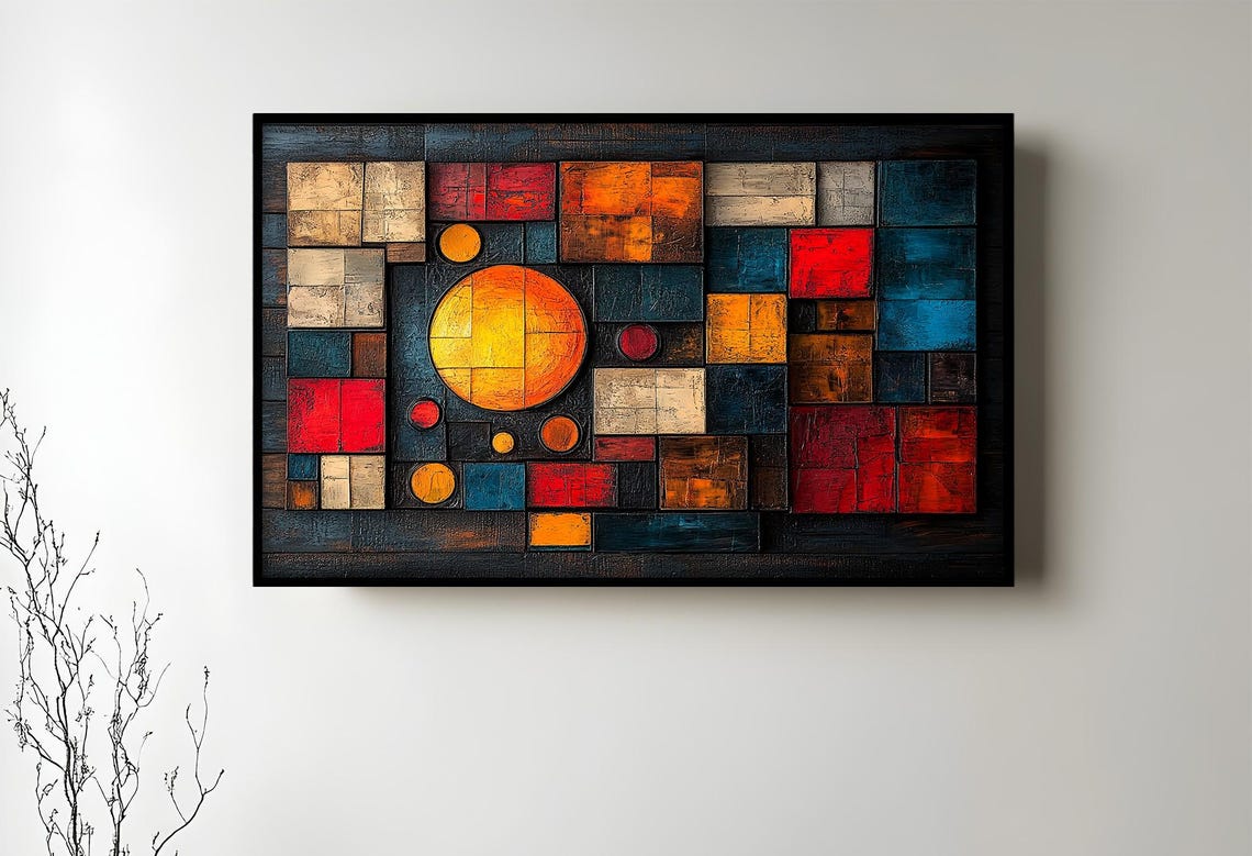 Colorful Abstract Oil Painting, Modern Cubism