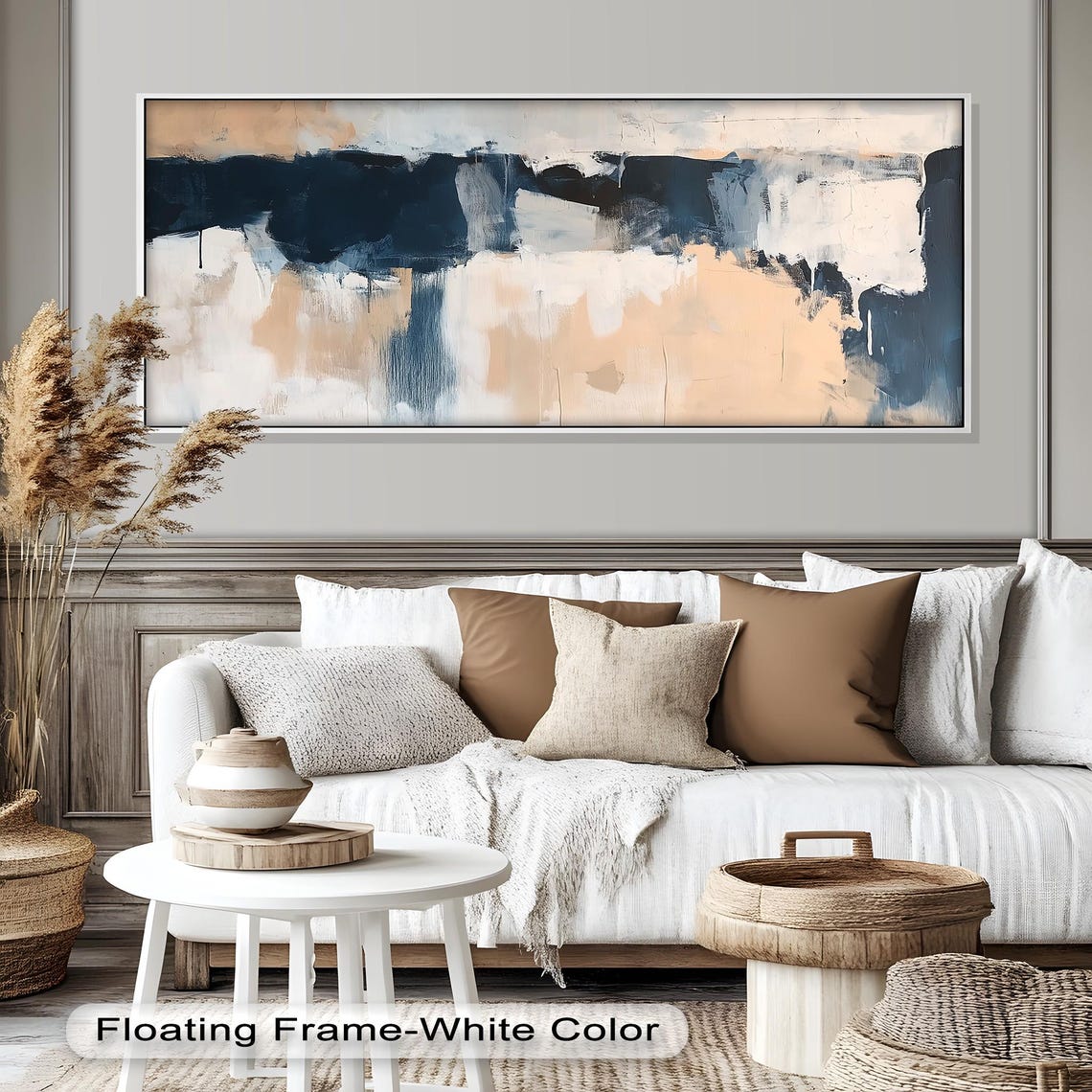 Modern Beige Navy Abstract, Contemporary Home Decor - Image 4