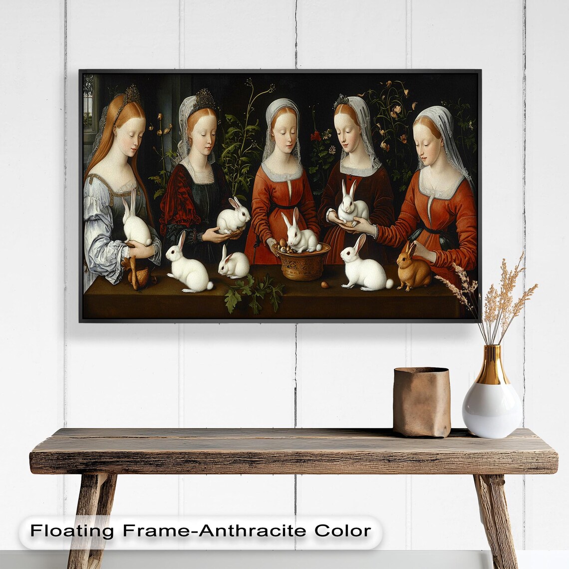 Renaissance Rabbit Gathering, Vintage Animal Decor - Image 2