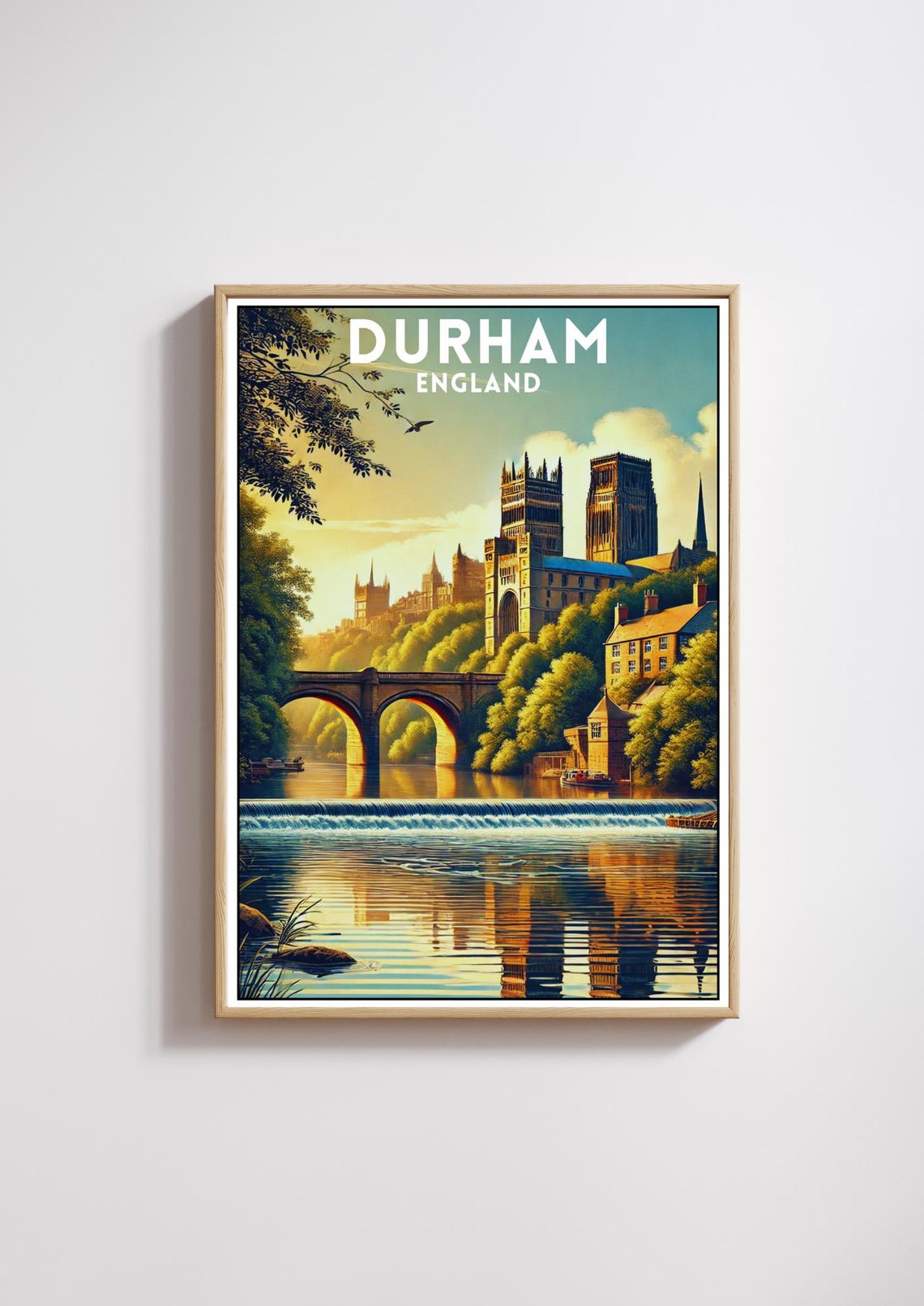 Durham England Cathedral Riverside Golden Hour Travel Poster