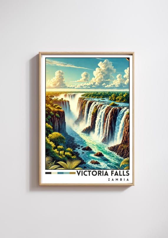 Victoria Falls Poster Zambia Waterfall Landscape Art Scenic Africa Nature Wall Decor Travel Print Waterfall Art Travel Adventure Gift
