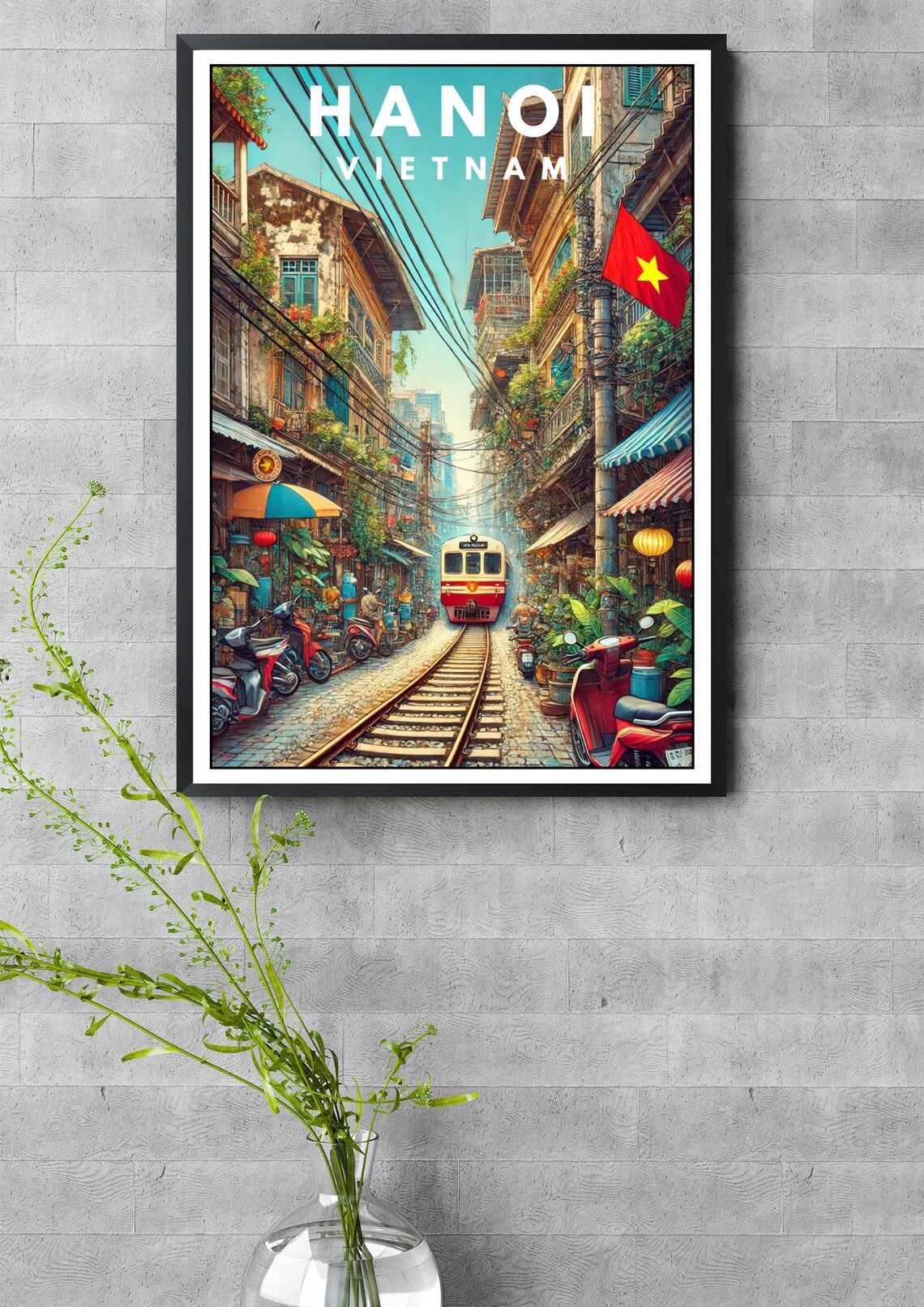 Hanoi Travel Poster, Vietnam Railway Street Art - Image 3