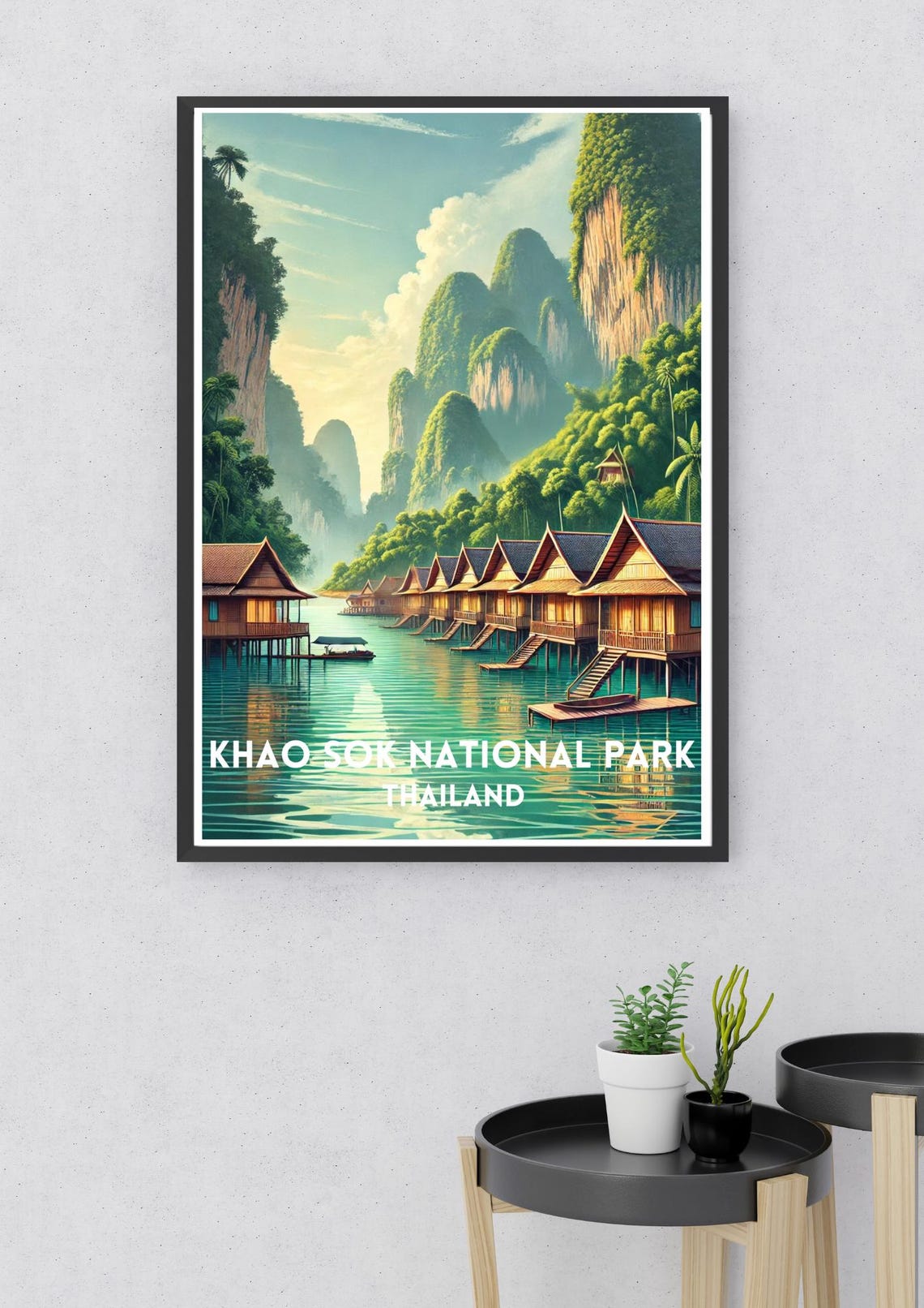 Khao Sok Thailand Floating Bungalows Jungle Lake Vintage Travel Poster - Image 2