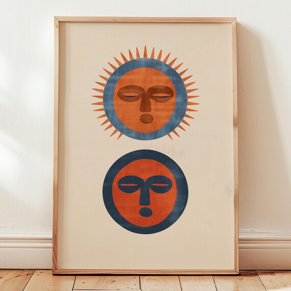 Southwestern Folk Art Double Sun Faces Terracotta Desert Wall Art