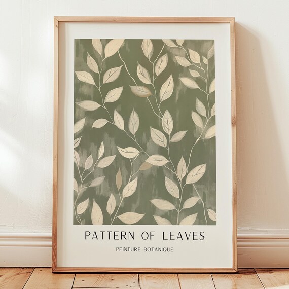 Sage Green Leaf Pattern Botanical Peinture French Art Poster