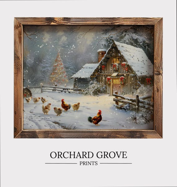Christmas Farm Art Santa Farm Print Santa Chickens Cute Chicken Festive Animal Wall Art Holiday Farmhouse Decor 193