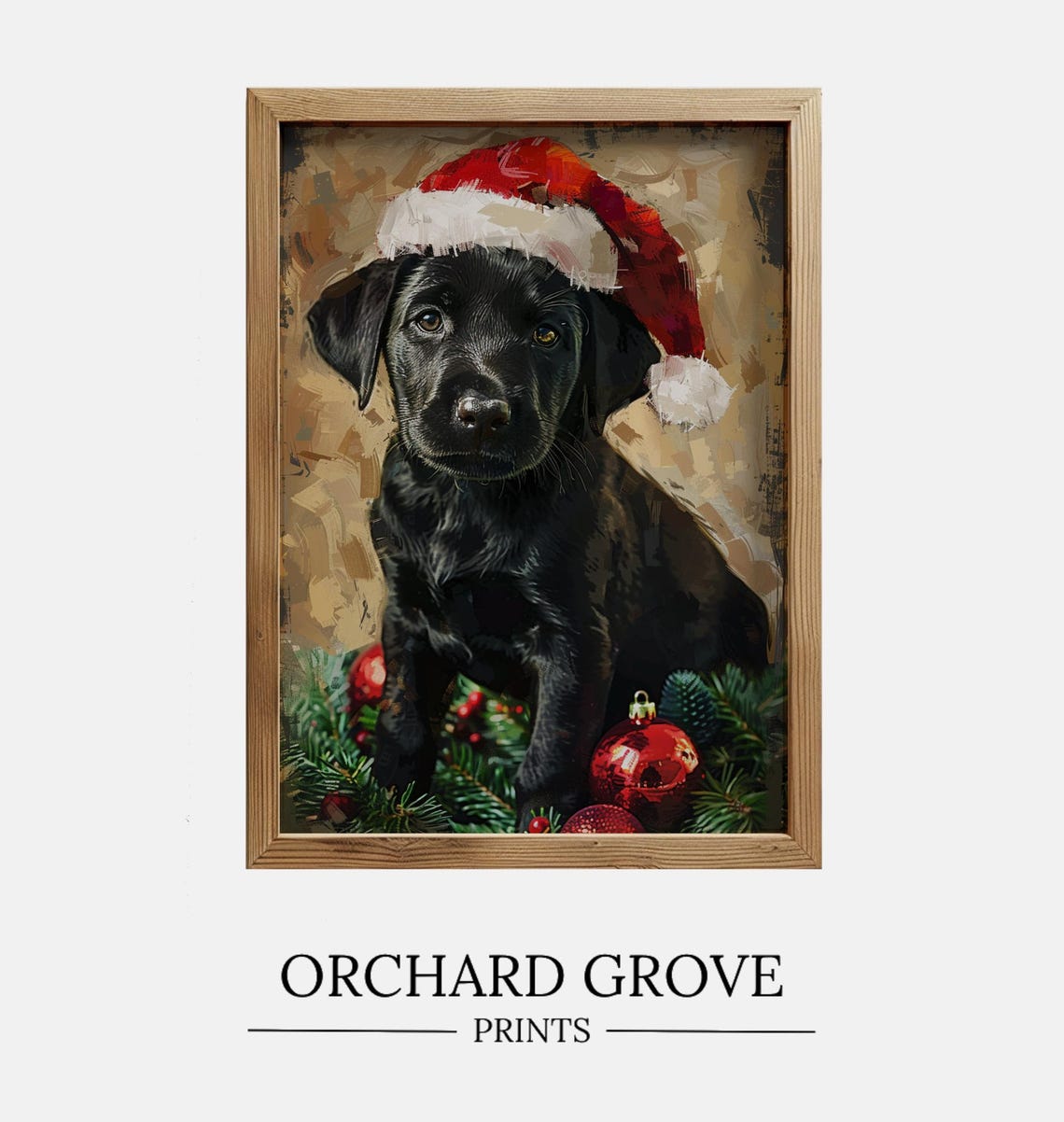 Christmas Dog Wall Art Print Santa Dog Painting Christmas Black Lab Christmas Puppy Christmas Holiday Decor Santa Pet 182