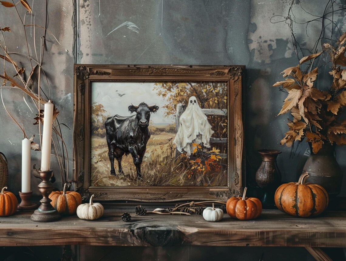 Cow Ghost Halloween Sheet Ghost Spooky Farm Cute Funny Fall Wall Art Poster - Image 4