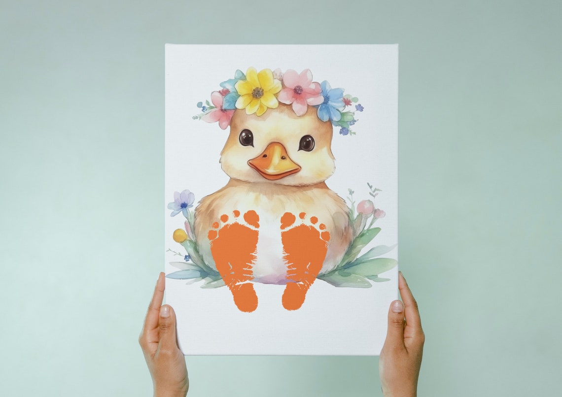 Watercolor Duckling With Flower Crown Footprint Keepsake Poster - Image 3