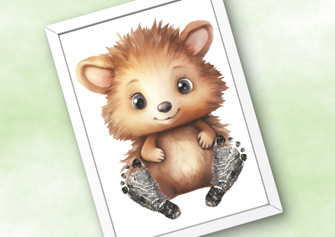 Cute Watercolor Hedgehog Baby Footprint Nursery Keepsake Poster - Image 3