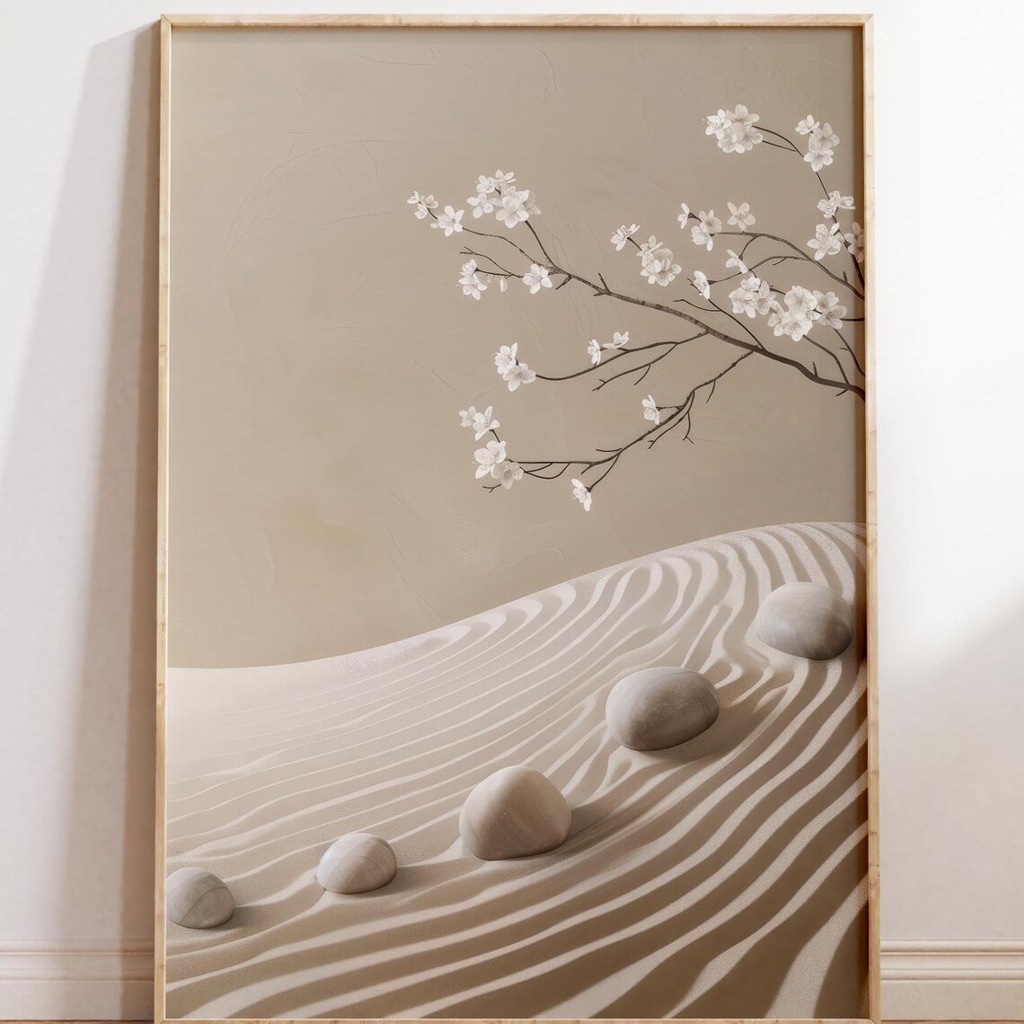 Zen Sand Blossom Path, Japandi Minimalist Art Print