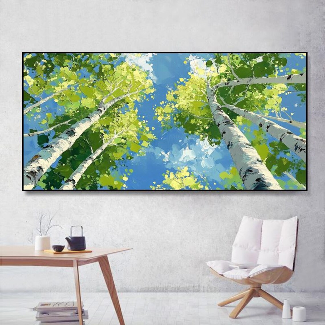 Green Birch Forest Abstract Oil Painting