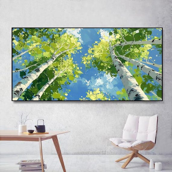 Green Birch Forest Abstract Oil Painting