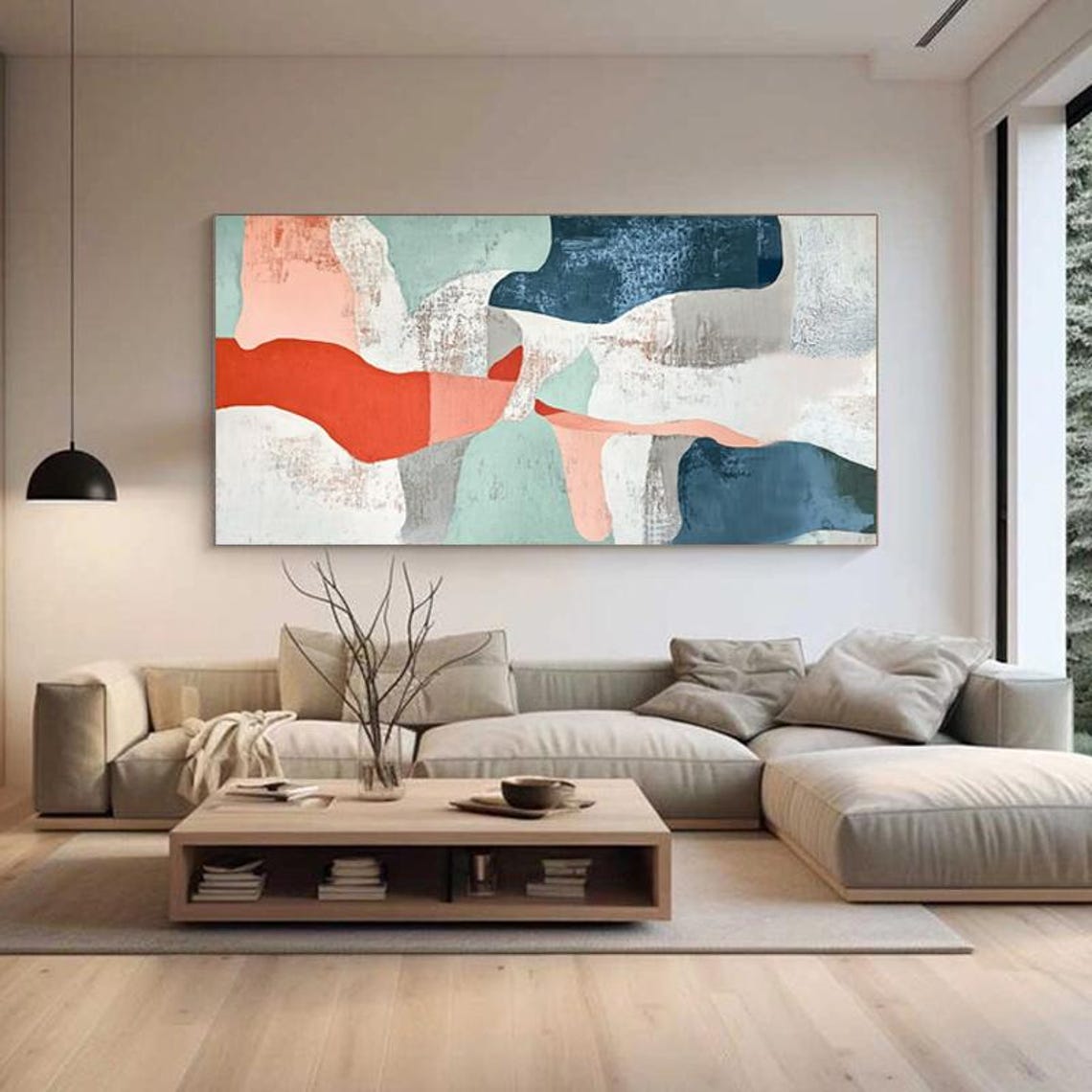 Terracotta Coral and Teal Organic Shapes Modern Abstract Poster - Image 5
