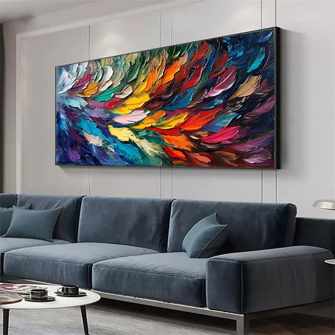 Rainbow Feather Cascade in Vibrant Colorful Modern Artwork Poster - Image 3