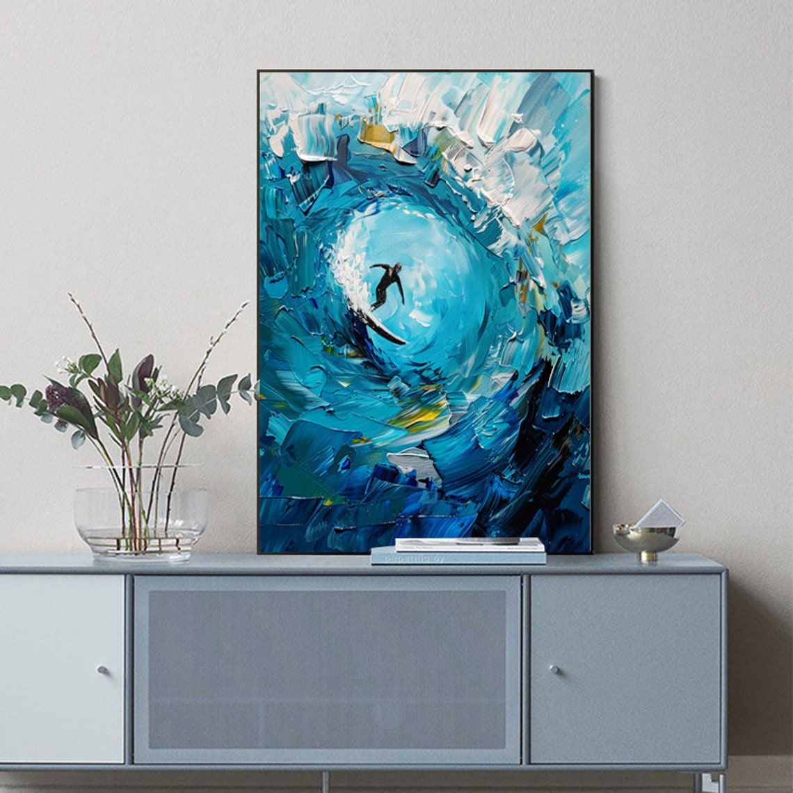 Bold Surfer Riding Deep Inside a Towering Blue Ocean Wave Poster - Image 6