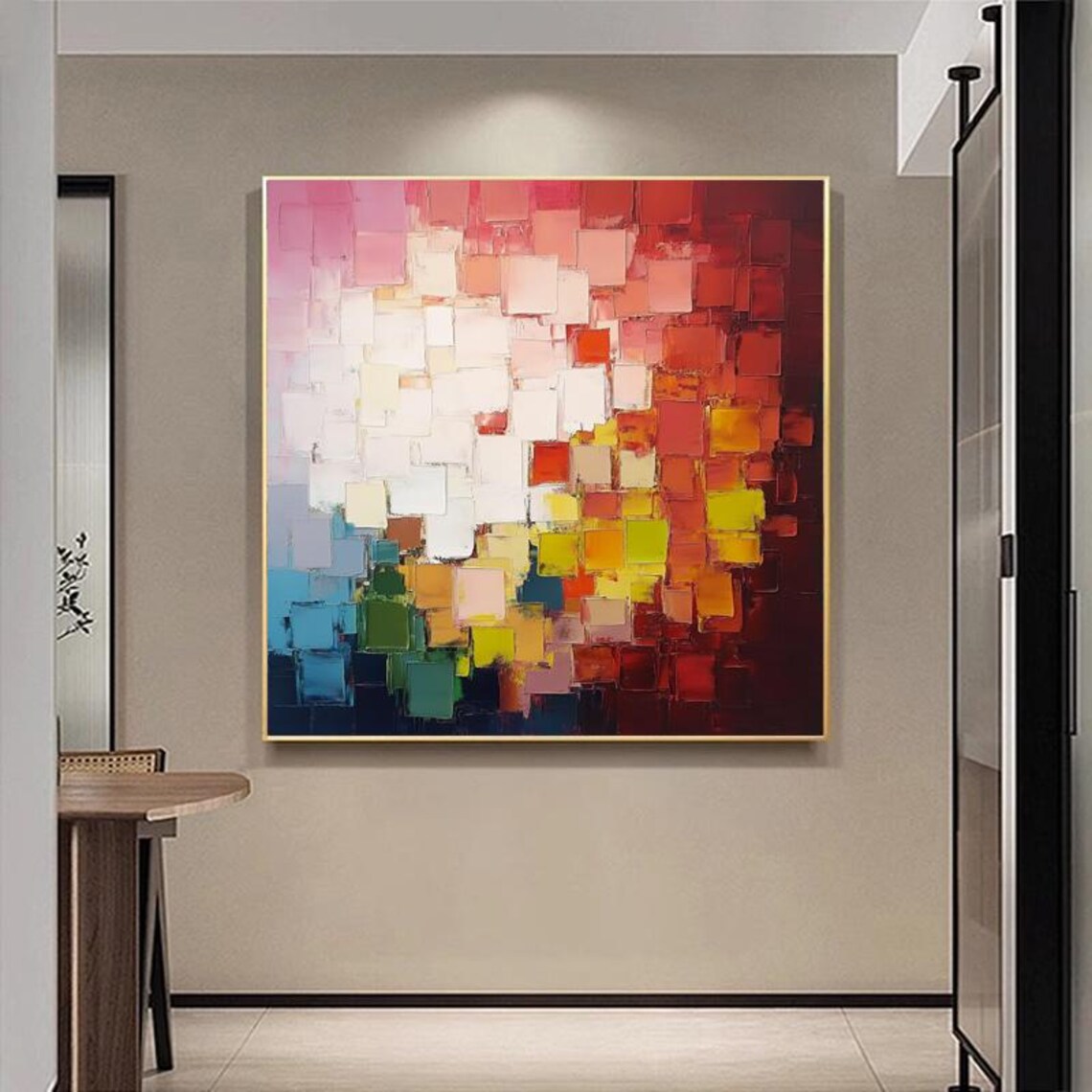 Abstract Oil Painting, Vibrant Red Gradient Blocks - Image 6