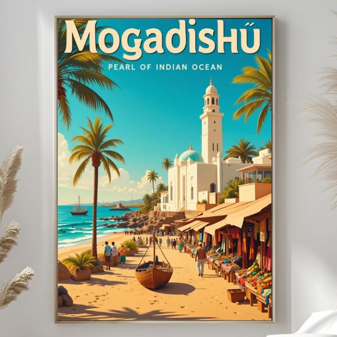 Mogadishu Pearl of Indian Ocean Beach Mosque Market Scene Poster