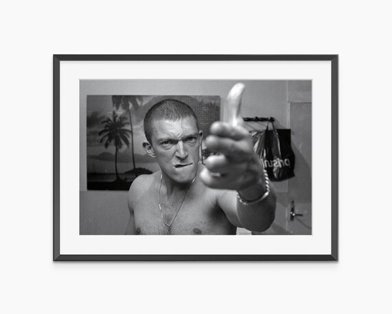 Iconic La Haine Vinz Finger Gun Mirror Scene Black White Film Poster
