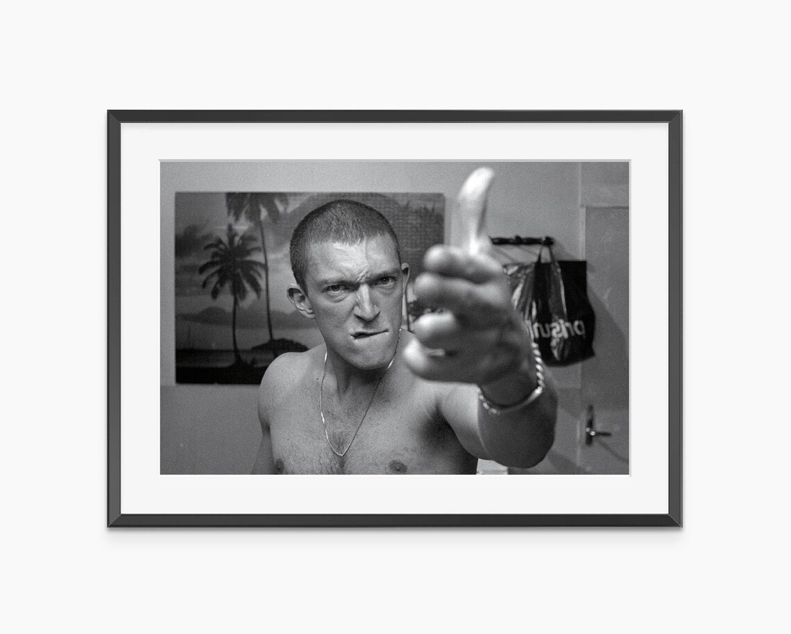 Iconic La Haine Vinz Finger Gun Mirror Scene Black White Film Poster
