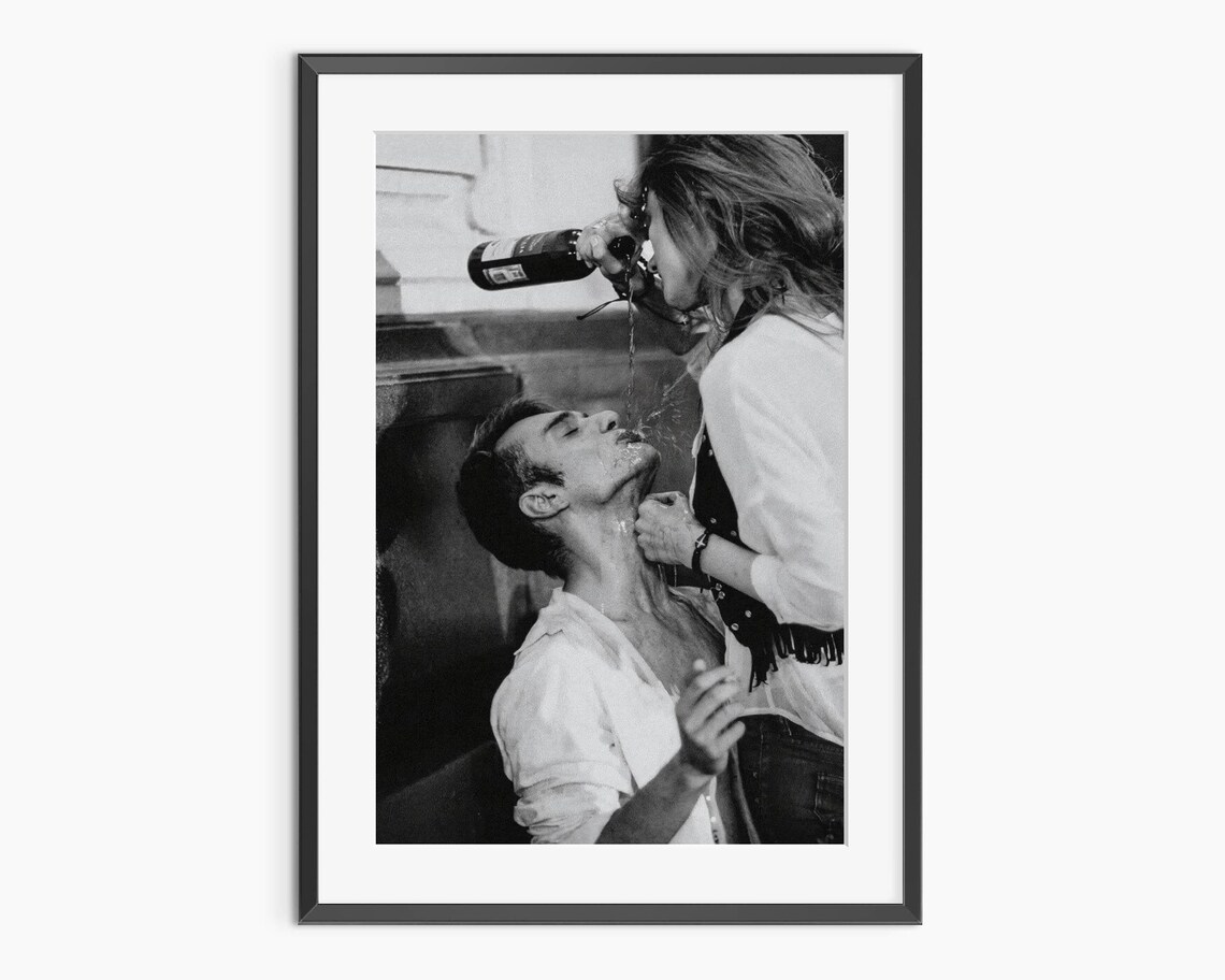 Sensual Couple Print Woman Pours Wine Into Mans Mouth Black And White Photos Photography Prints Museum Quality Photo Art
