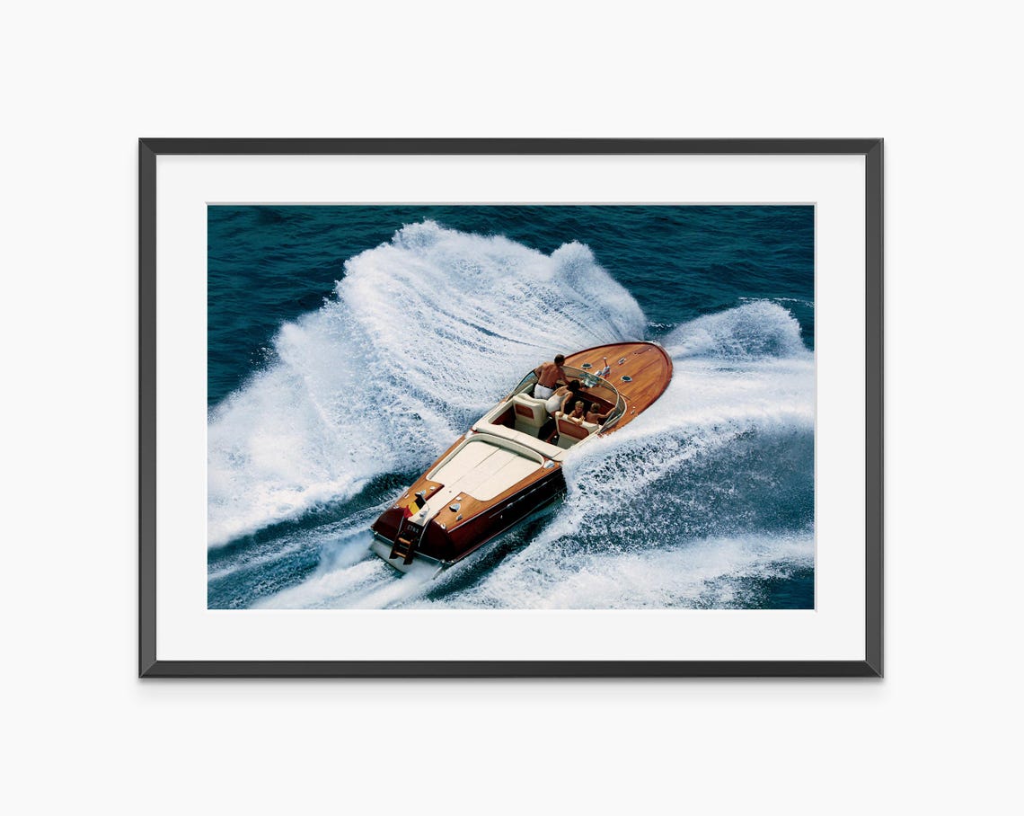 Classic Wooden Speedboat Racing Wave Aerial Photo Art Poster