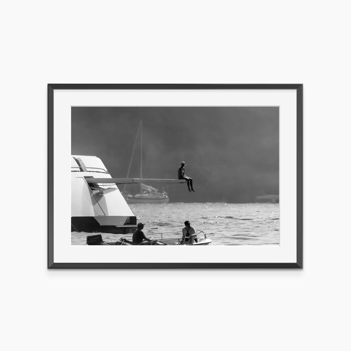 Princess Diana On Boat Photography Prints Portofino Italy Of Wales Black And White Wall Art Museum Quality Poster