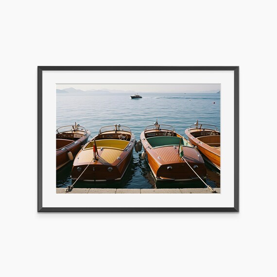 Vintage Wooden Boats Moored Marina Coastal Photography Poster
