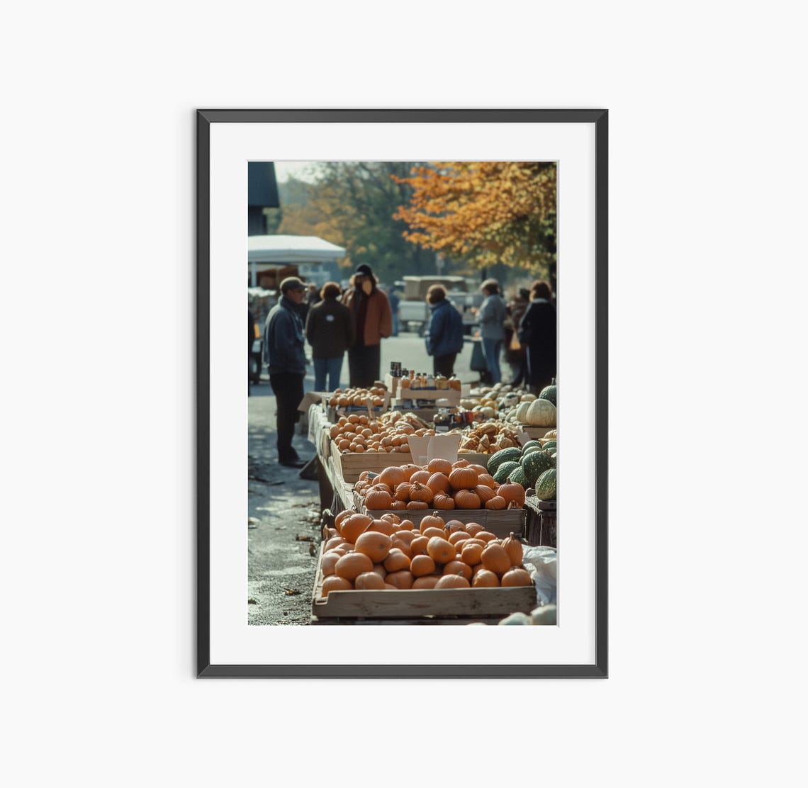 Vintage Farmers Market Pumpkin and Squash Stalls Autumn Day Poster