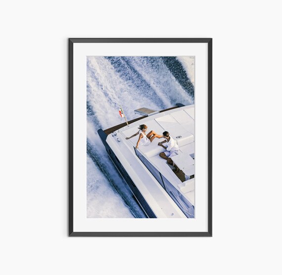 Luxury Yacht Couple Aerial Ocean Wake Old Money Style Poster