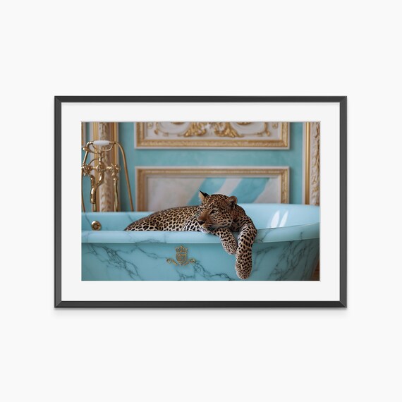 Leopard In Bathtub Photography Prints Bathroom Wall Art Fine Print Room Decor Museum Quality Poster