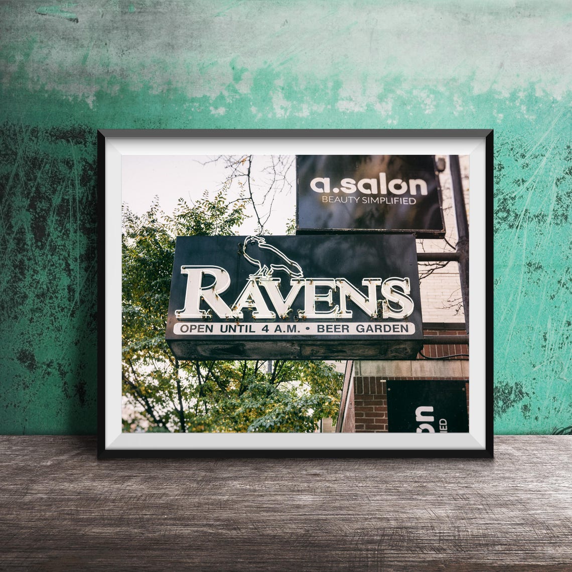 Ravens Bar Beer Garden Sign Open Until 4 AM Chicago Night Poster