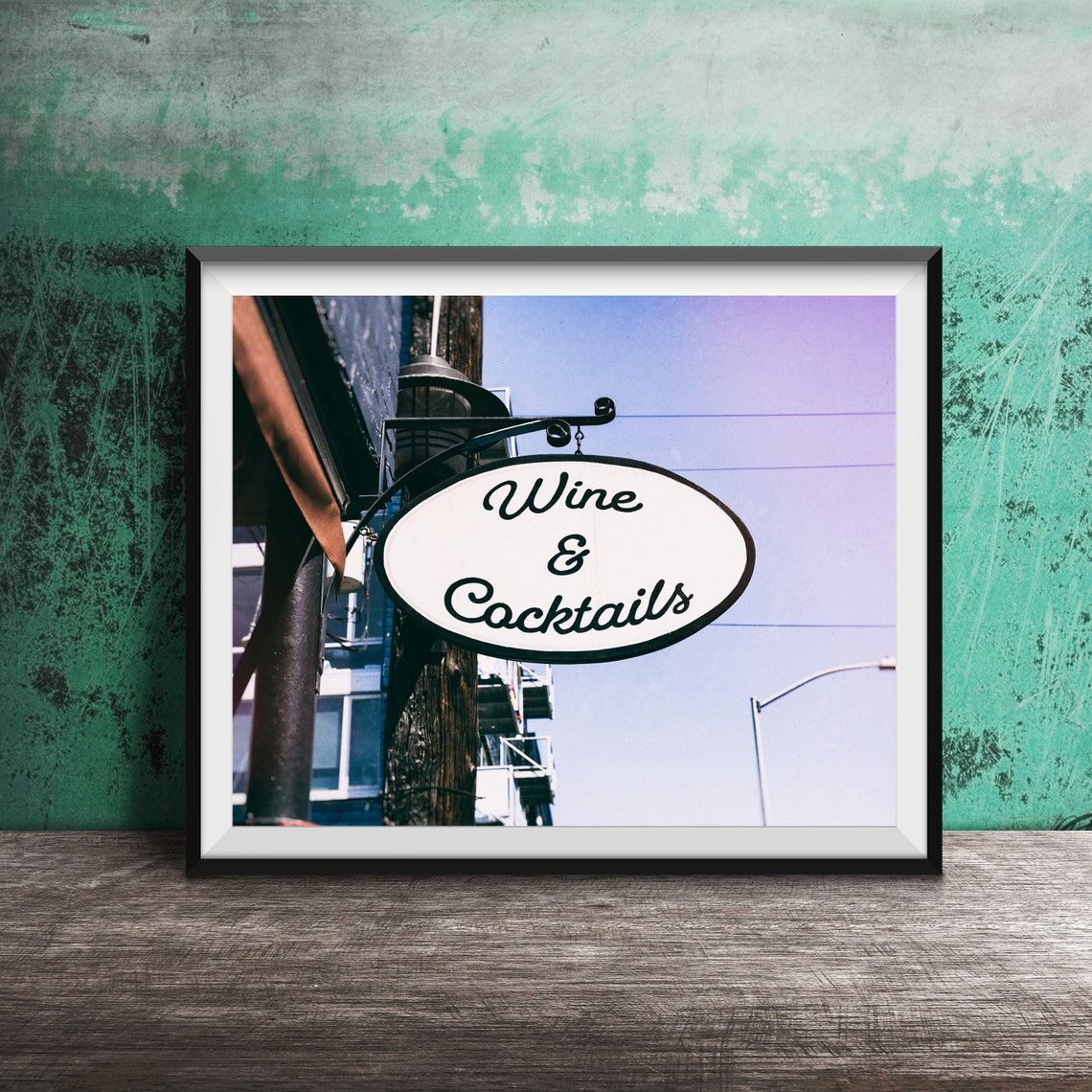 Wine And Cocktails Oval Hanging Bar Sign Classic Photography Poster