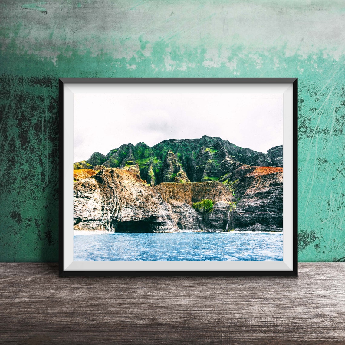 Napali Coast Kauai Sea Cliffs Over Turquoise Ocean Water Poster
