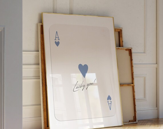 Navy Blue Ace of Hearts Playing Card Lucky You Quote Preppy Wall Art