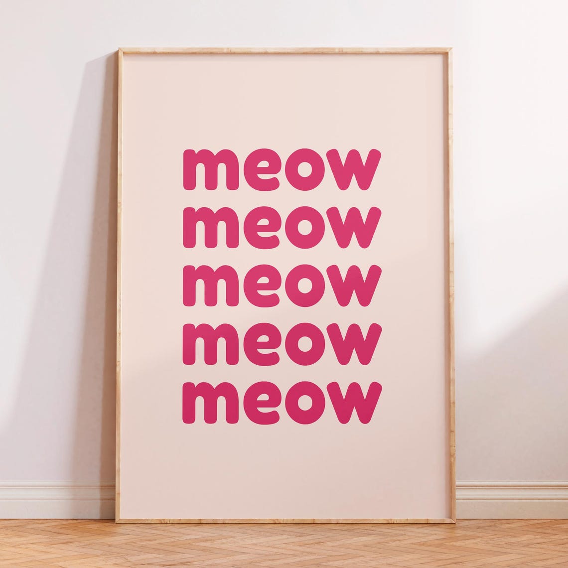 Meow Typography Pink Bold Text Minimal Cat Lover Retro Wall Art Poster