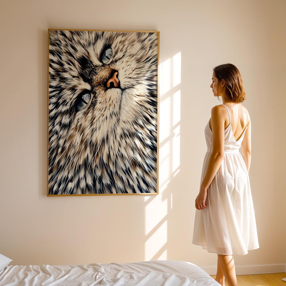 Cat Paint Print Oil Painting Expressionism Wall Art Gray Beige Boho Poster Modern Cute Wall Decor Home Decor Art - Image 3