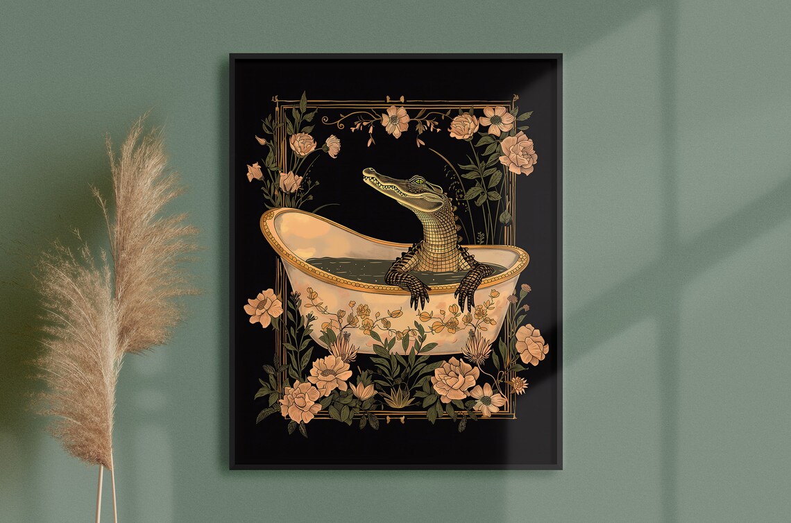 Art Nouveau Crocodile Bath Fine Art Print