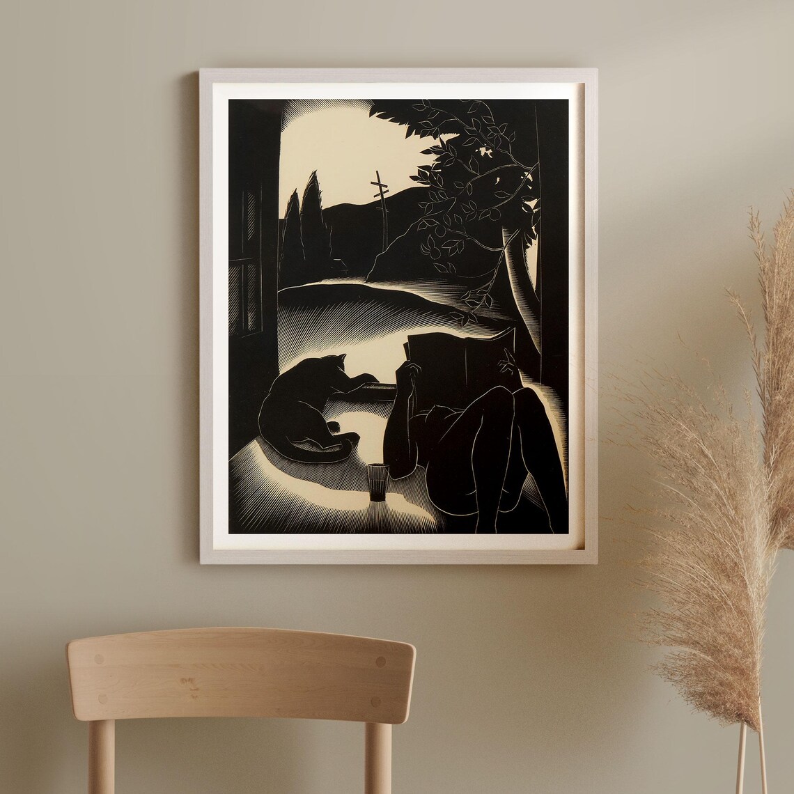Vintage Sultry Days Nude Woman and Cat Art Print - Image 2