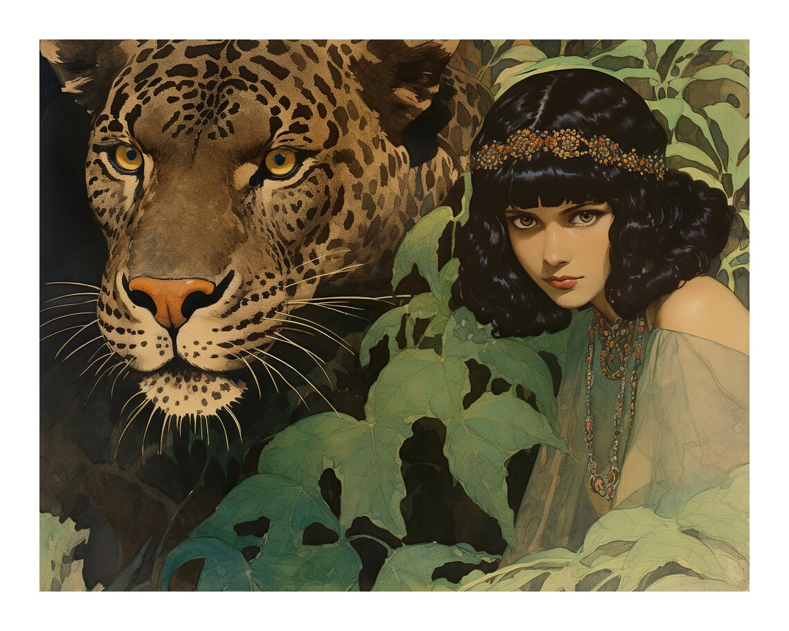 Vintage Woman With Leopard Art Print, Retro Style - Image 2