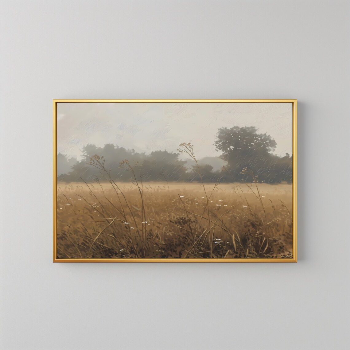 Rainy Countryside Meadow Wildflower Field Vintage Landscape Art Print - Image 2
