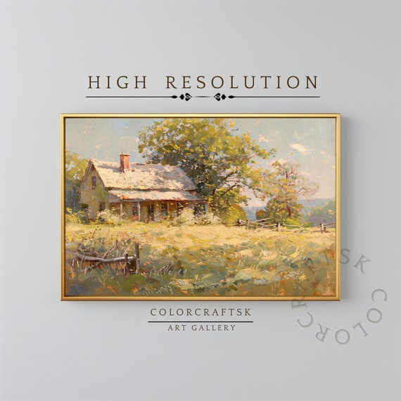 Vintage Scenary Landscape Painting Farmhouse Painting House Print Landscape Wall Art Print Wall Art