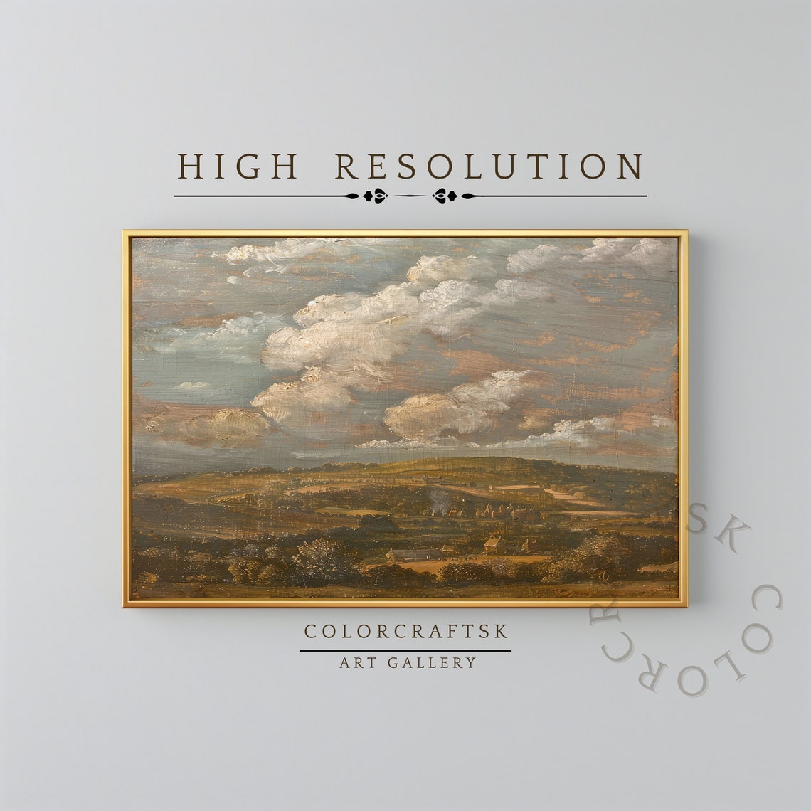 Landscape Country Farmhouse Painting Wall Art Antique Cottage Decor Farmhouse Print Warm Tone Print Field Landscape